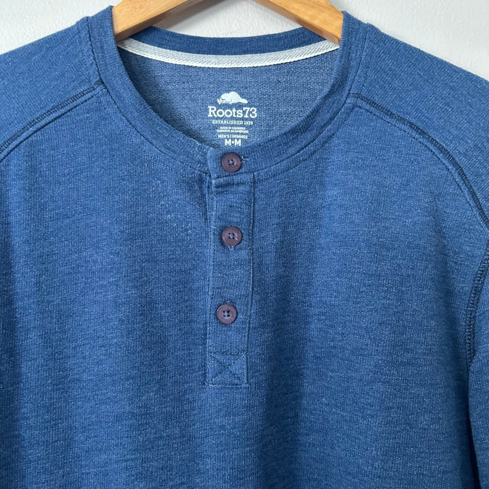 Roots73 Shirt Mens Medium Blue Henley Long Sleeve Heathered Canada